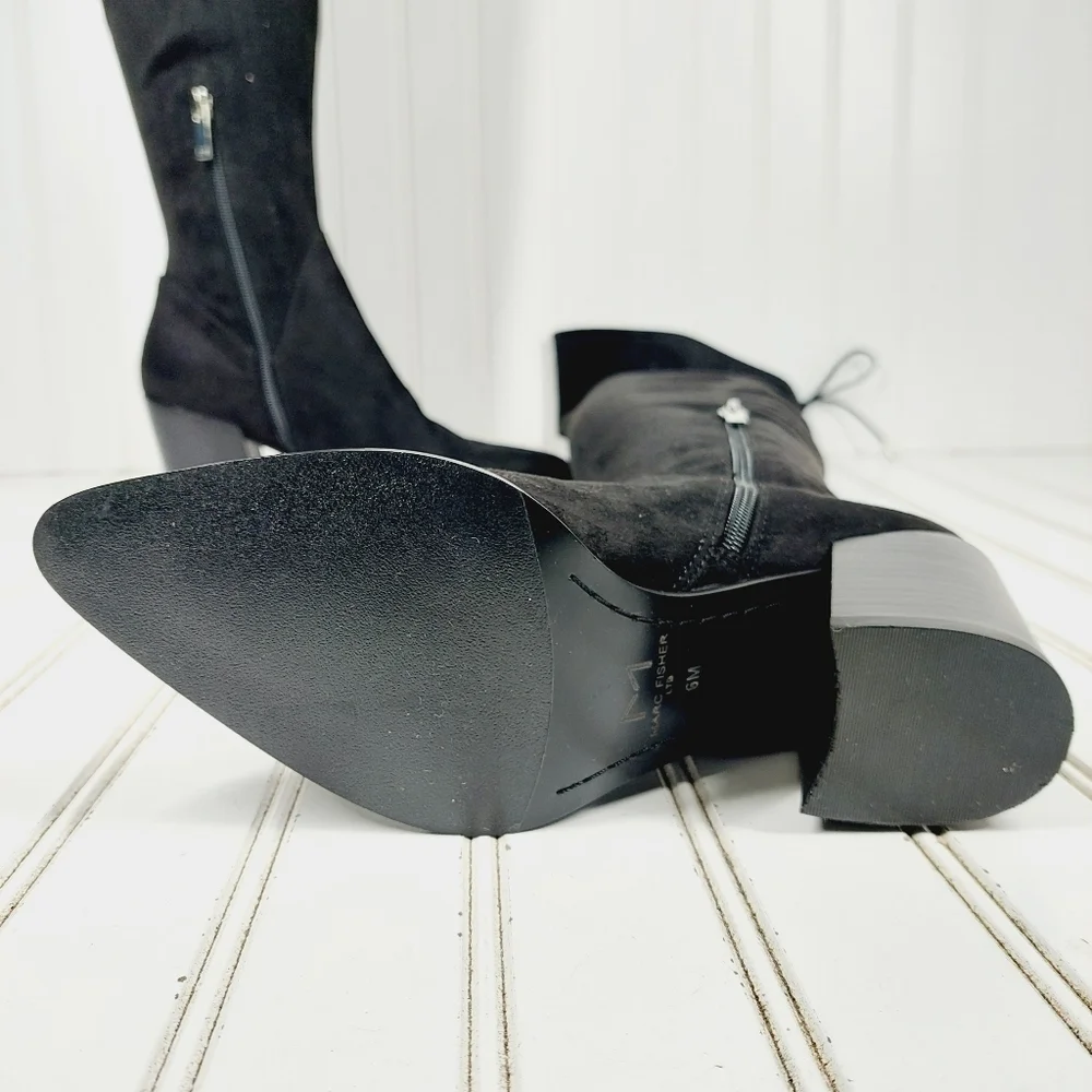 NEW Marc Fisher Comara Over The Knee Pointed Toe Boot Black Stretch Suede M43